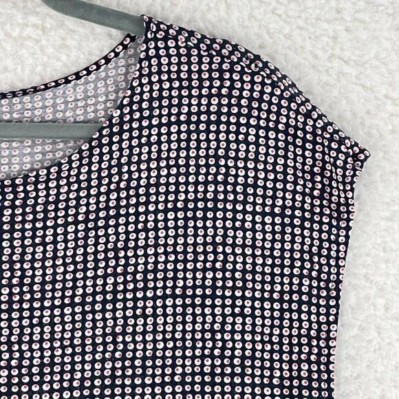 Ann Taylor LOFT Blue Dot Print Pull Over Shirt‎ Womens Short Sleeve Size XL - Picture 5 of 13